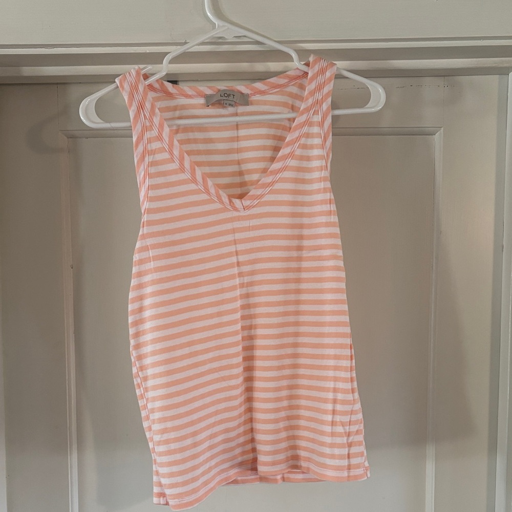 LOFT Women's Peach Striped Tank Top